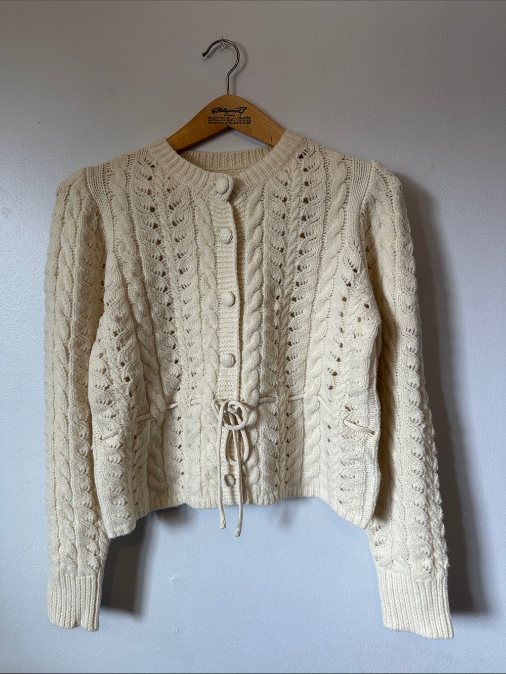 CIDER Cream Cable Knit Button-Up Sweater Cardigan Women's Size L